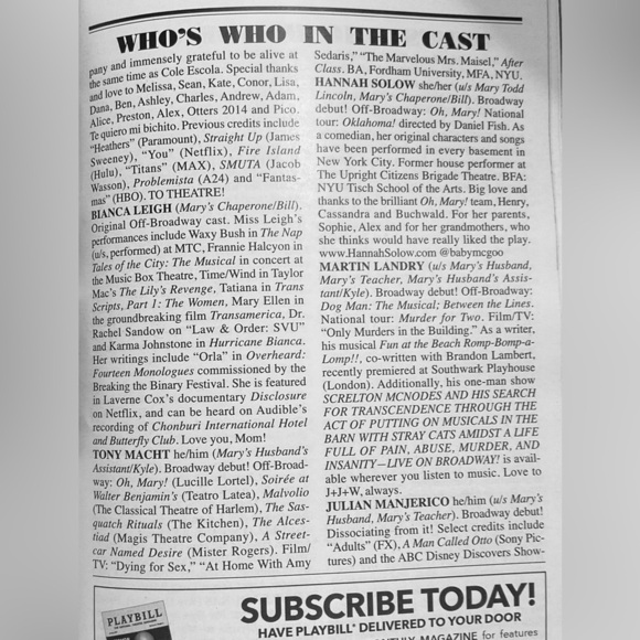 Oh Mary Broadway Playbill April 2025 Cole Escola Conrad Ricamora James Scully - Picture 7 of 8